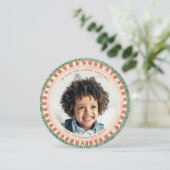 Green and Red Watercolor Fringe Photo Circle Feestdagenkaart (Staand voorkant)