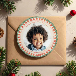 Green and Red Watercolor Fringe Photo Circle Feestdagenkaart