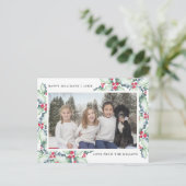 Green and Red Waterverf Holly, Holiday Foto Briefkaart (Staand voorkant)