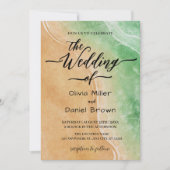 Green and Sand Waterverf Shore Beach Wedding Kaart (Voorkant)