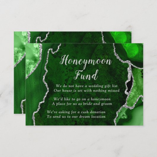 Green and Silver Agate Honeymoon Fund Informatiekaartje (Voorkant / Achterkant)