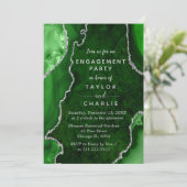 Green and Silver Agate Marble Engagement Party Kaart (Staand voorkant)