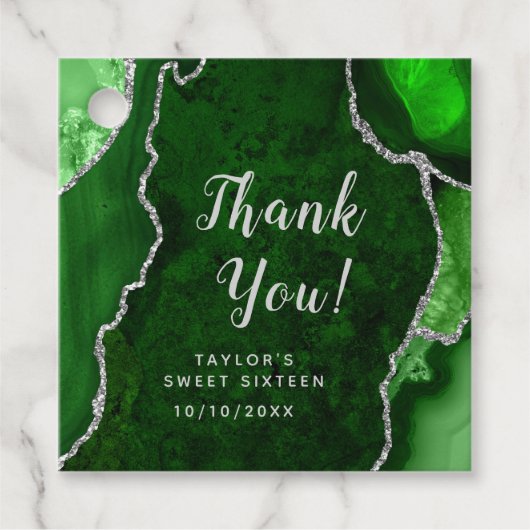 Green and Silver Agate Sweet Sixteen Dank je Bedankjes Labels (Voorkant)