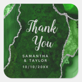 Green and Silver Agate Wedding Bedankt Vierkante Sticker