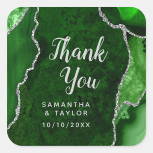 Green and Silver Agate Wedding Bedankt Vierkante Sticker