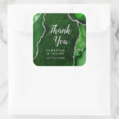 Green and Silver Agate Wedding Bedankt Vierkante Sticker (Tas)