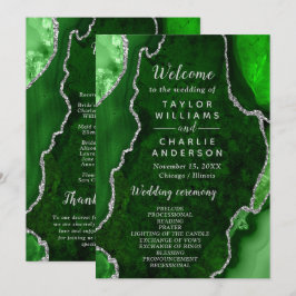 Green and Silver Agate Wedding Program Programmakaart