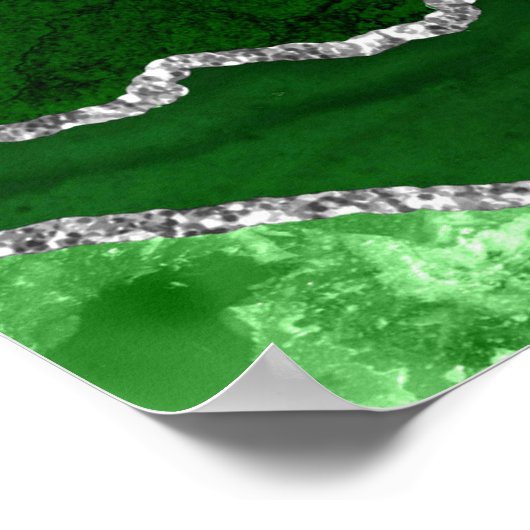 Green and Silver Agate Wedding Seating Chart Poster (Hoek)