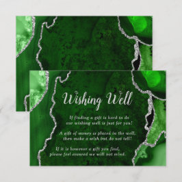 Green and Silver Agate Wedding Wishing Well Informatiekaartje