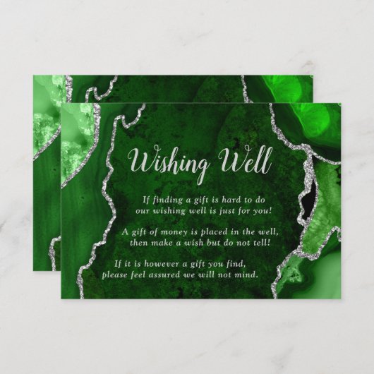 Green and Silver Agate Wedding Wishing Well Informatiekaartje (Voorkant / Achterkant)