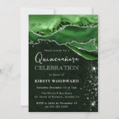 Green and Silver Glitter Agate Quinceanera Kaart (Voorkant)