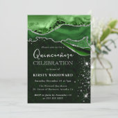 Green and Silver Glitter Agate Quinceanera Kaart (Staand voorkant)