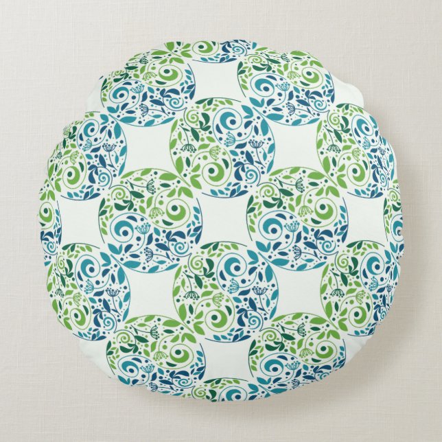 Green And Teal Garden Design Round Pillow Rond Kussen (Voorkant)