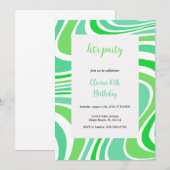green and turquoise groovy invitation kaart (Voorkant / Achterkant)