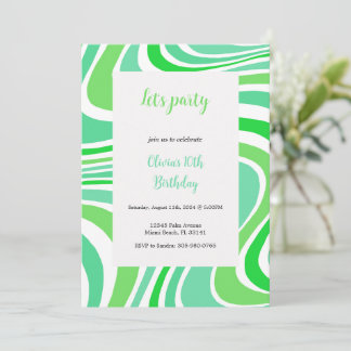 green and turquoise groovy invitation kaart