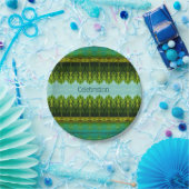 Green and Turquoise Patterned Papieren Bordje (Feest)