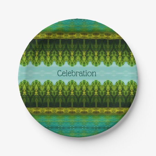 Green and Turquoise Patterned Papieren Bordje (Voorkant)