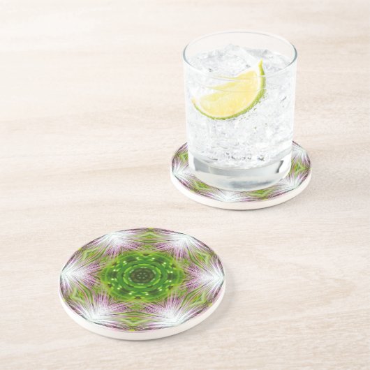 GREEN AND WHITE ABSTRACT DRAWING. SAMER BRASIL. 2 ZANDSTEEN ONDERZETTER (Zijkant)