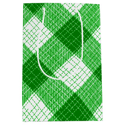 Green and White Bold Checkered Plaid Design  Medium Cadeauzakje (Voorkant)