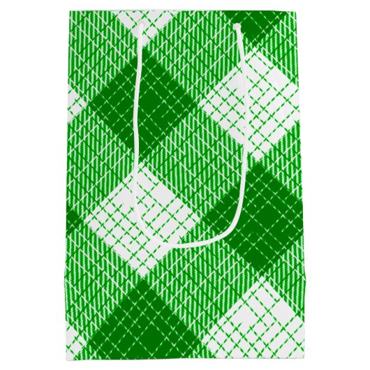 Green and White Bold Checkered Plaid Design  Medium Cadeauzakje (Achterkant)