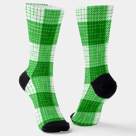 Green and White Bold Checkered Plaid Design  Sokken