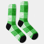 Green and White Bold Checkered Plaid Design  Sokken (Rechts)