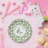 Green And White Bunny Pattern Happy Easter Papieren Bordje (Feest)