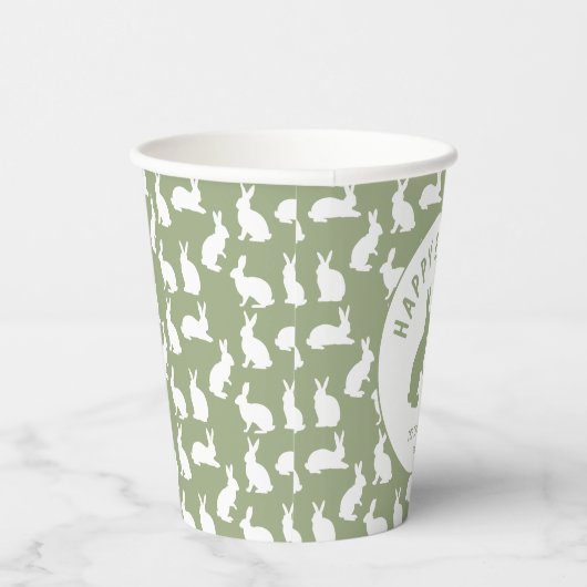 Green And White Bunny Rabbit Pattern Happy Easter Papieren Bekers (Rechts)