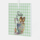 "Green and White Checkered - Spoons in Cup Glas Ornament (Voorkant links)