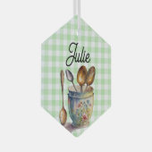 "Green and White Checkered - Spoons in Cup Glas Ornament (Voorkant Rechts)