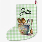 "Green and White Checkered - Spoons in Cup Grote Kerstsok (Achterkant)