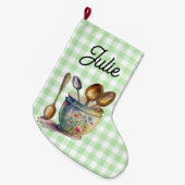 "Green and White Checkered - Spoons in Cup Grote Kerstsok (Voorkant (Hangend))