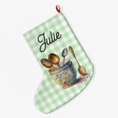 "Green and White Checkered - Spoons in Cup Grote Kerstsok (Achterkant (Hangend))