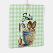 "Green and White Checkered - Spoons in Cup Keramisch Ornament (Rechts)