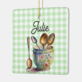 "Green and White Checkered - Spoons in Cup Keramisch Ornament (Links)