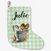 "Green and White Checkered - Spoons in Cup Kleine Kerstsok (Voorkant)