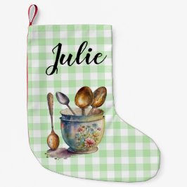 "Green and White Checkered - Spoons in Cup Kleine Kerstsok