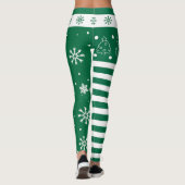 Green and White Christmas Leggings with Snowflakes (Achterkant)