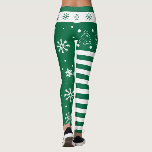 Green and White Christmas Leggings with Snowflakes (Achterkant)