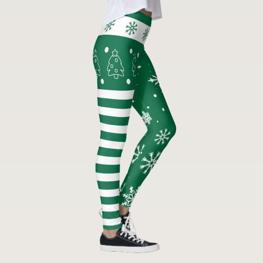 Green and White Christmas Leggings with Snowflakes (Rechts)