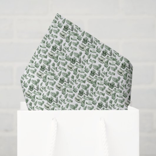 Green and White Christmas Toile Aesthetic Tissuepapier (Cadeauzakje)