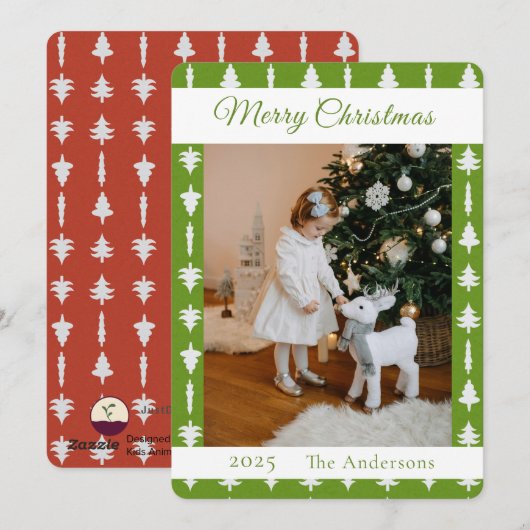 Green and White Christmas Tree Photo  Feestdagenkaart (Voorkant / Achterkant)