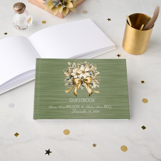 Green and White Christmas Winterberry Wedding Gastenboek (Voorkant open)