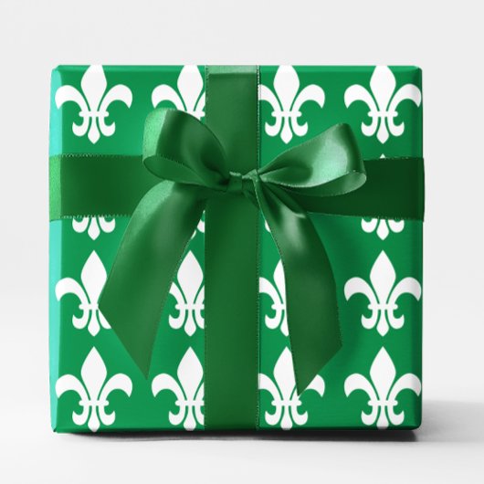 Green and White Fleur de Lys Cadeaupapier