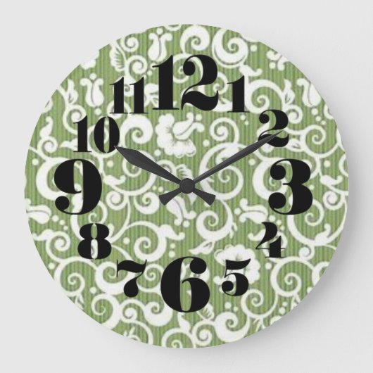 Green and White Floral Flourish Grote Klok (Voorkant)