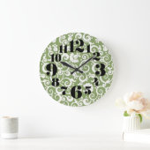 Green and White Floral Flourish Grote Klok (Huis)