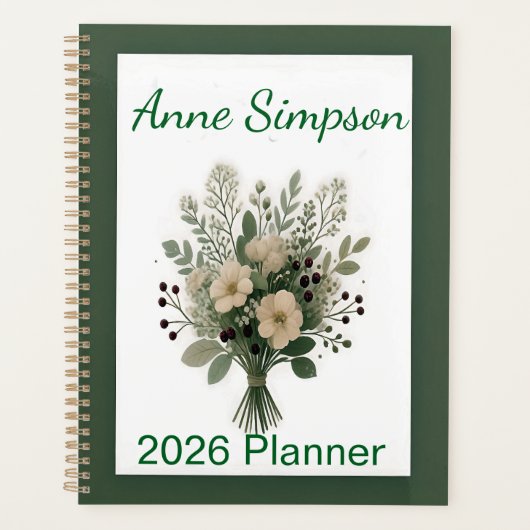 Green and White Floral Personalized Planner (Voorkant)