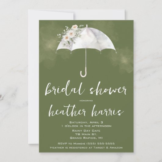 Green and White Floral Umbrella Bridal Shower Kaart (Voorkant)