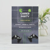 Green and White Gamer Birthday Party Kaart (Staand voorkant)