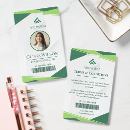 Green and White Geometric Custom Photo Badge